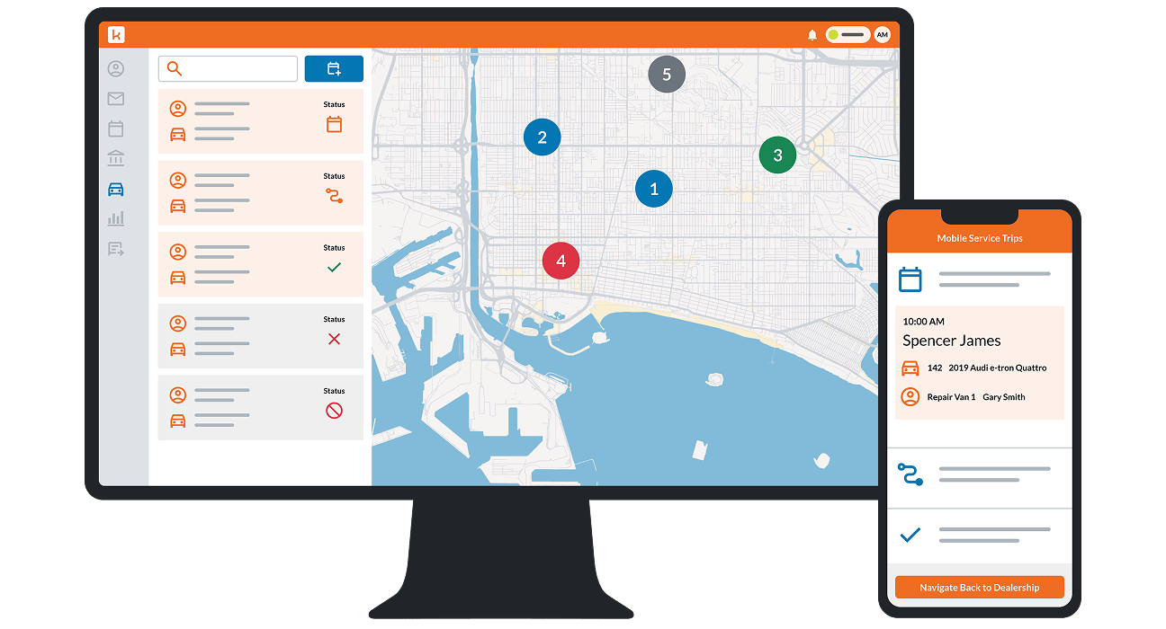 Diagram of a computer screen and a mobile phone with examples of the user interface with different locations