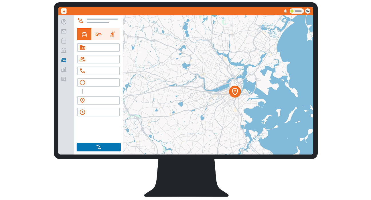 Diagram of a computer screen with example of the user interface showing a location on a map