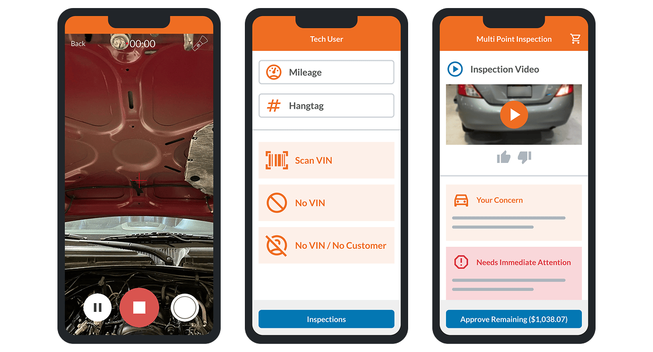 Diagram of a mobile phone with examples of the user interface with different locations with video recordings