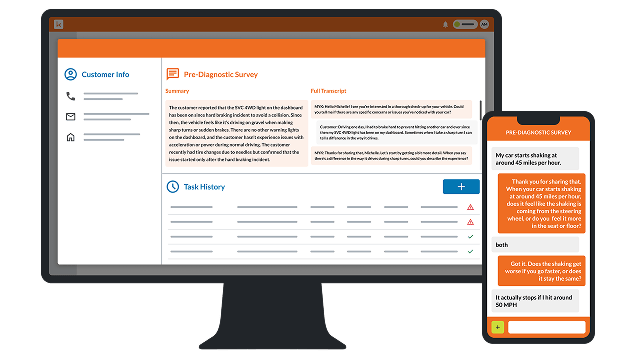 Workflow AI in action on desktop and smartphone displaying pre-diag survey questions